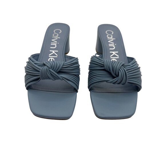 Calvin Klein 10M Beanca Chic Blue Knotted Slide Square Sandals Kitten Heel - Picture 8 of 11
